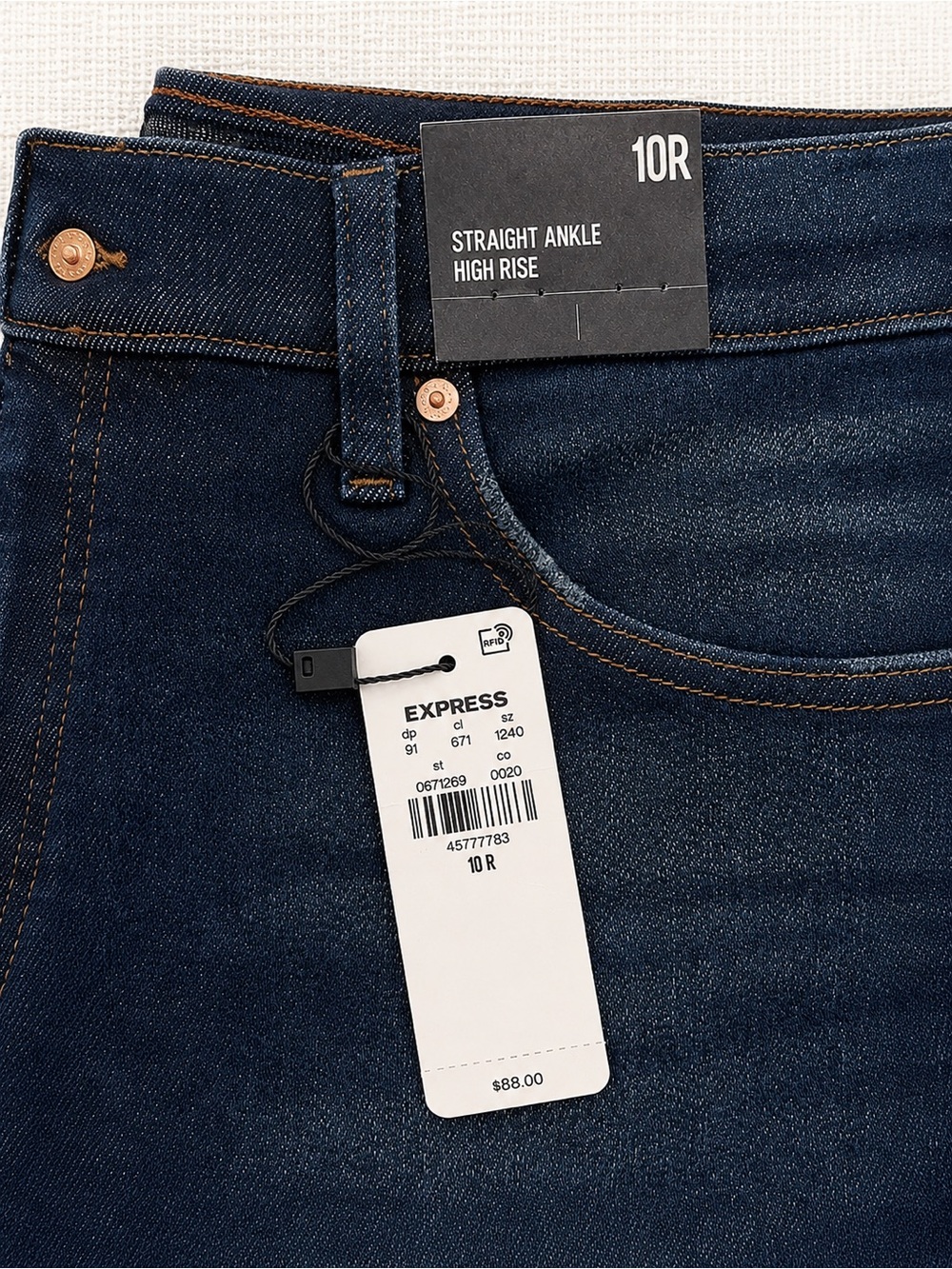Express Dark Indigo High-Rise Ankle Straight Jeans - Size 10 - Picture 3 of 5